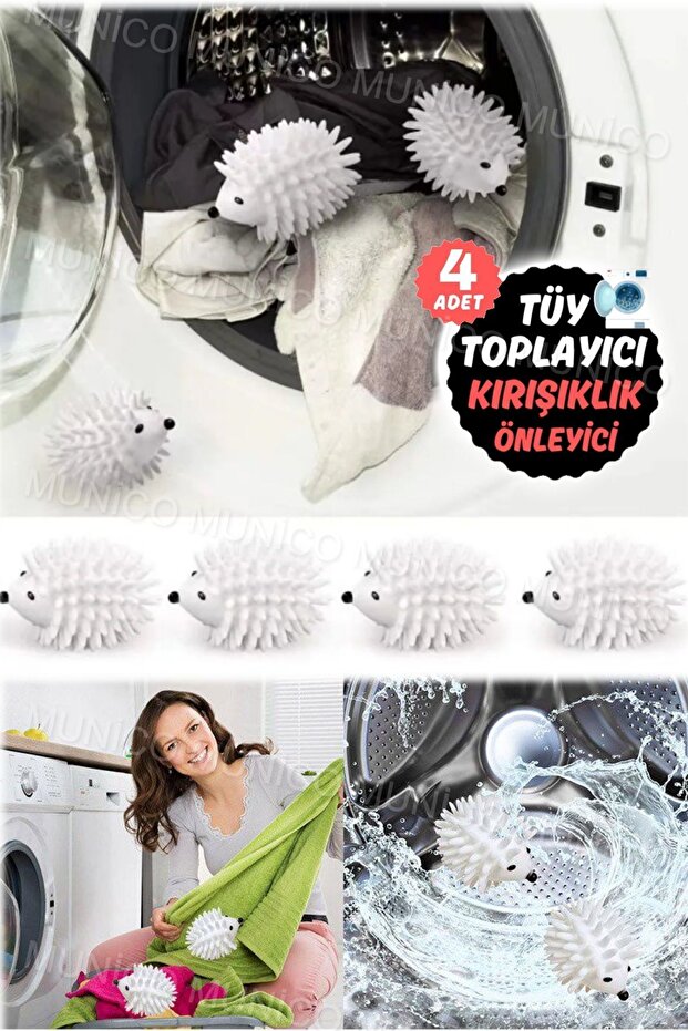 4 Adet Yeniden Kullanılabilir PVC Kirpi Kurutma Topu - Çamaşır Makinesi İçin Tüy ve Tozları Toplayan - 6