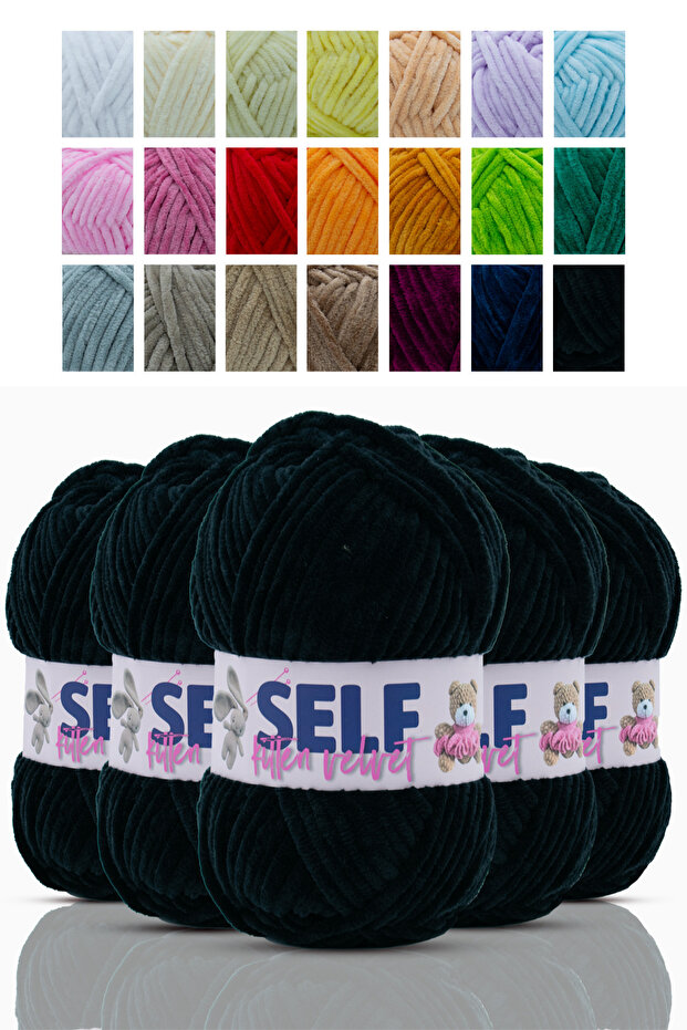 5 Pack Black Velvet Yarn Kitten Velvet, Amigurumi, Toy, Blanket Hand Knitting Yarn