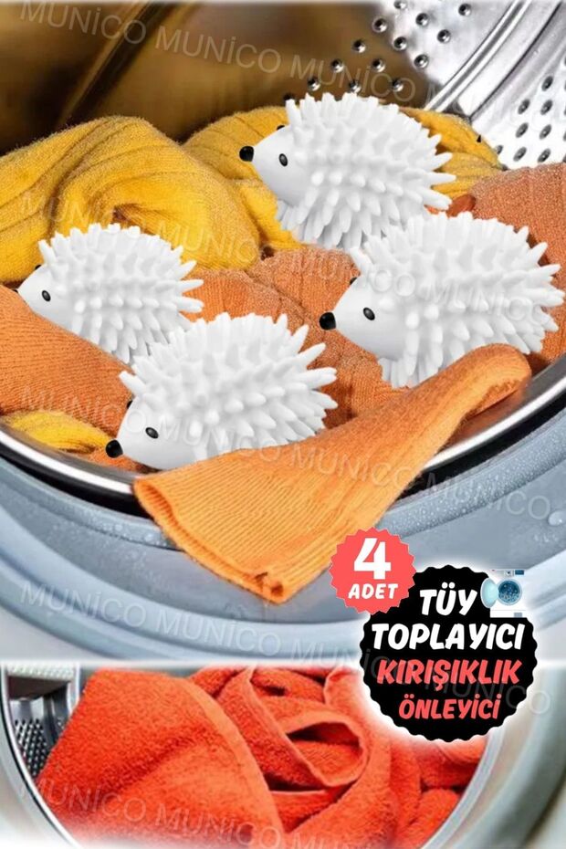 4 Adet Yeniden Kullanılabilir PVC Kirpi Kurutma Topu - Çamaşır Makinesi İçin Tüy ve Tozları Toplayan - 7