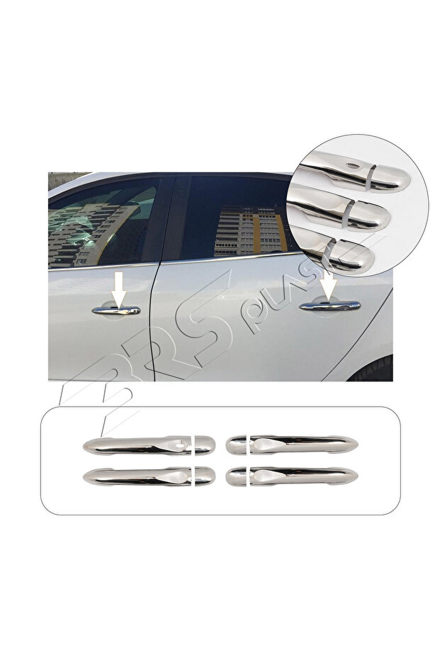 مقبض باب كروم متوافق مع Renault Fluence 2010 وما فوق، 4 أبواب، مستشعر واحد من الفولاذ المقاوم للصدأ