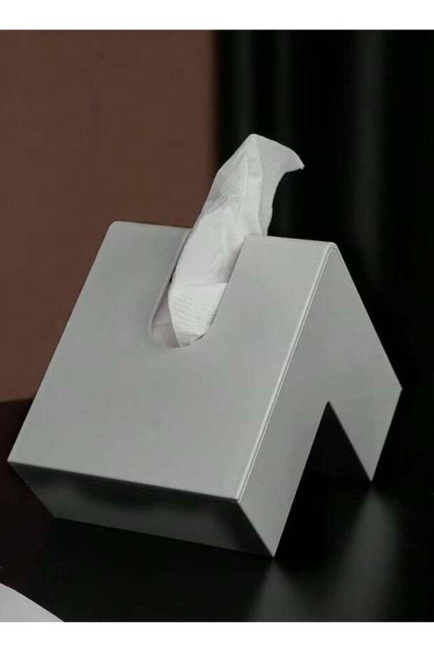 علبة مناديل عصرية ذات شكل فريد باللون الرمادي - 1