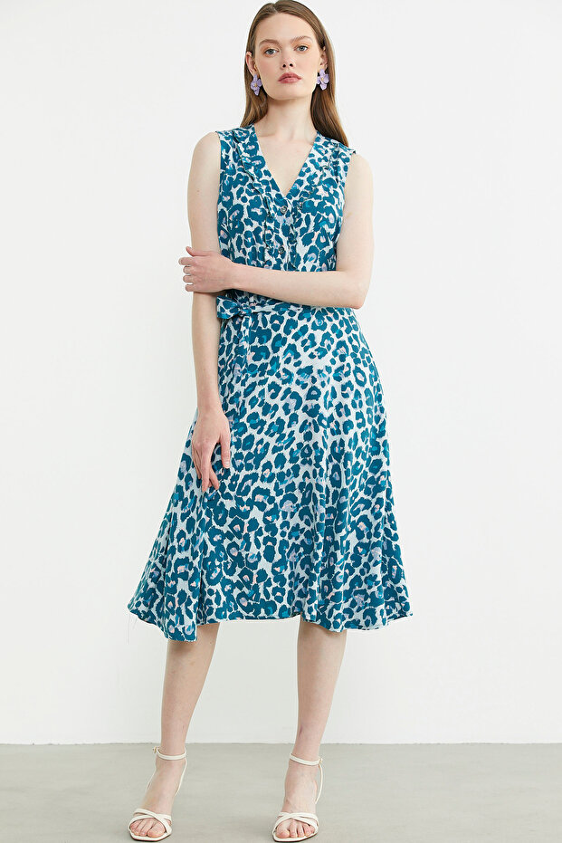 فستان متوسط ​​الطول منقوش - بترولي - 3