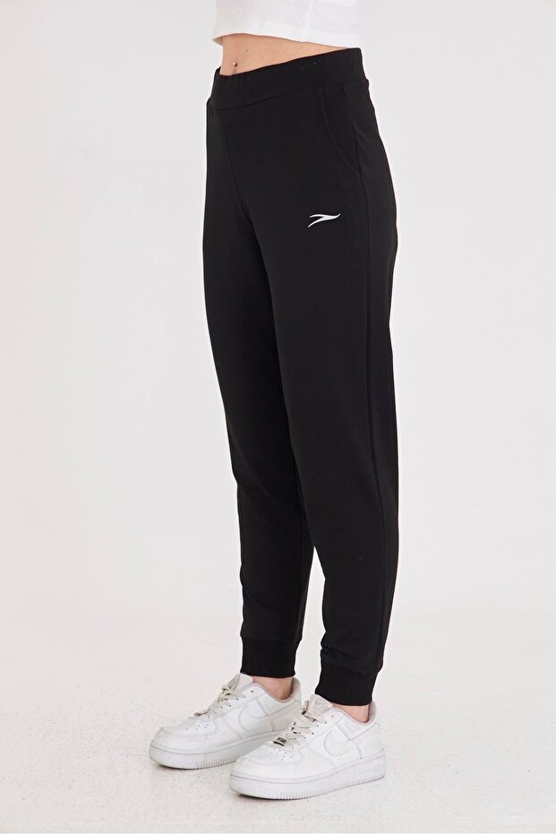 Women's Rubber Leg Cotton Sweatpants Black 5608-S