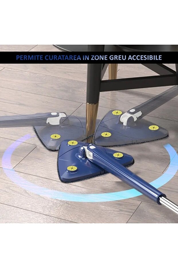 Multifunctional Mop For Dry And Wet Surfaces, 360 Rotating Triangular Head, Handle - 7