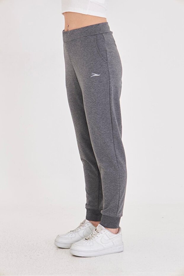 Women's Rubber Leg Cotton Sweatpants Anthracite Melange 5608-A