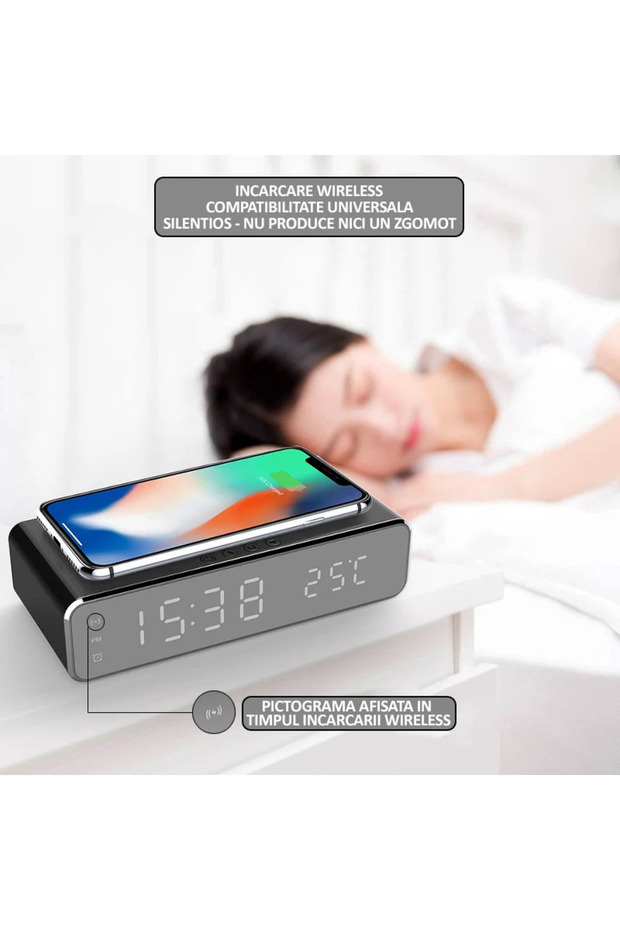 Digital Clock With Alarm And Temperature Sensor, , Wireless Charging Function For - 7