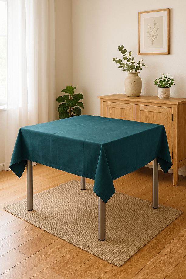Kadife Kare Masa Örtüsü 140x140 | Şık, Yumuşak Dokulu, Yıkanabilir Masa Örtüsü - 1
