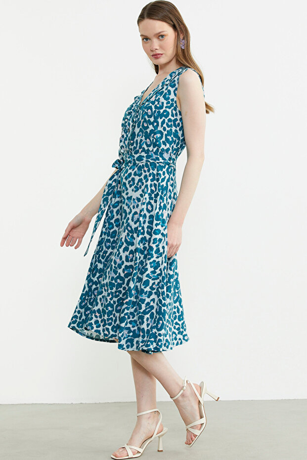 فستان متوسط ​​الطول منقوش - بترولي - 5