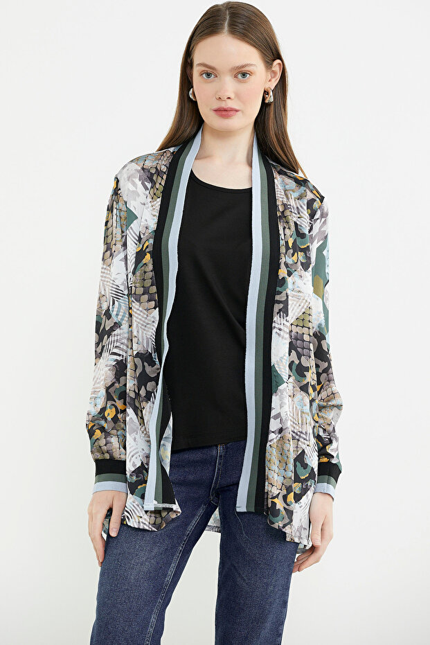 بدلة كريب مزدوجة منقوشة بقصة مريحة - أخضر - 1