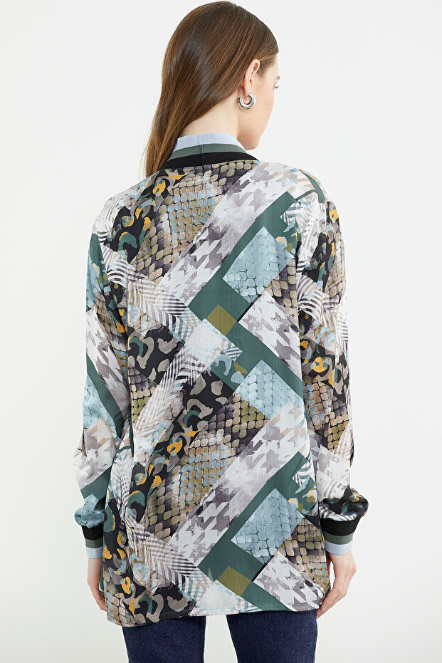 بدلة كريب مزدوجة منقوشة بقصة مريحة - أخضر - 5