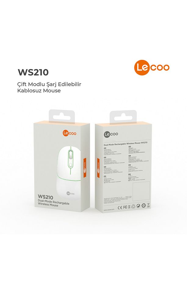 Ws210 Kablosuz 1600dpı 6 Tuşlu Çift Modlu Wifi Bluetooth Rgb Şarj Edilebilir Optik Mouse Beyaz - 8