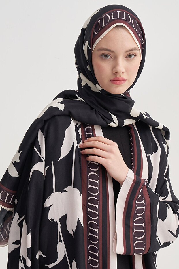 Azelina Siyah Monogram Floş Şal - 2