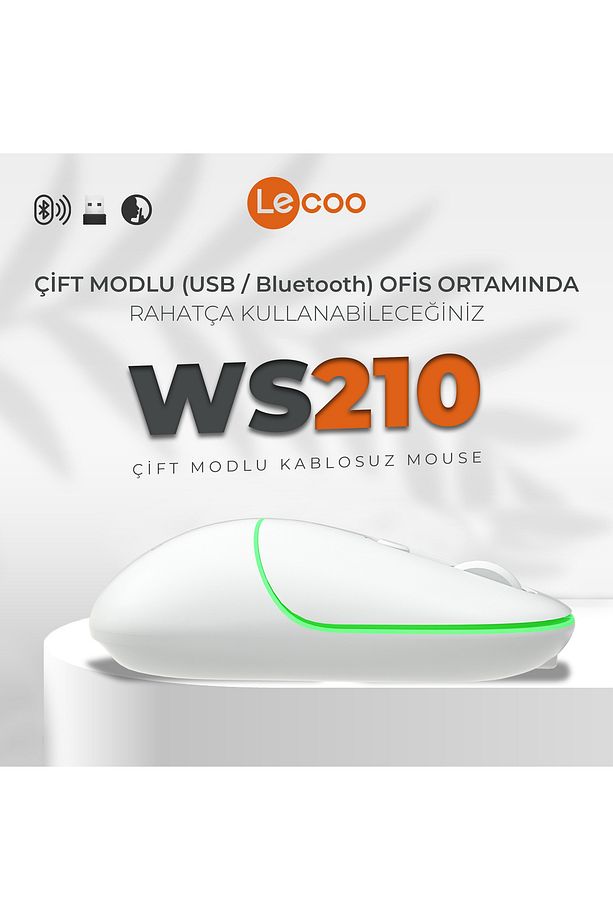 Ws210 Kablosuz 1600dpı 6 Tuşlu Çift Modlu Wifi Bluetooth Rgb Şarj Edilebilir Optik Mouse Beyaz - 7