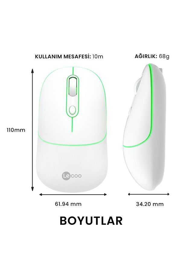 Ws210 Kablosuz 1600dpı 6 Tuşlu Çift Modlu Wifi Bluetooth Rgb Şarj Edilebilir Optik Mouse Beyaz - 5