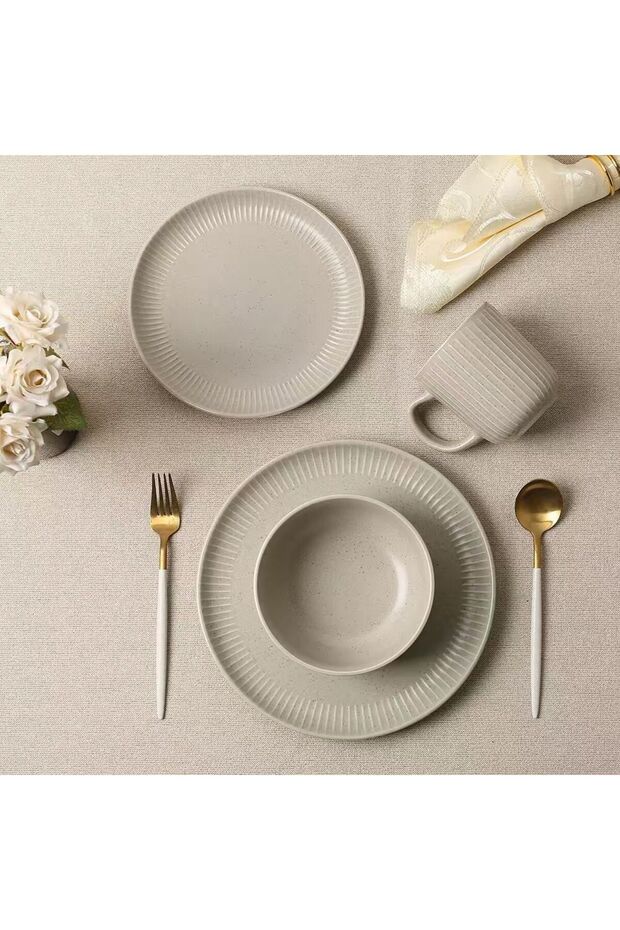 Youthful Bite 16-Piece Stoneware Dinner Set -Serves 4 Grey