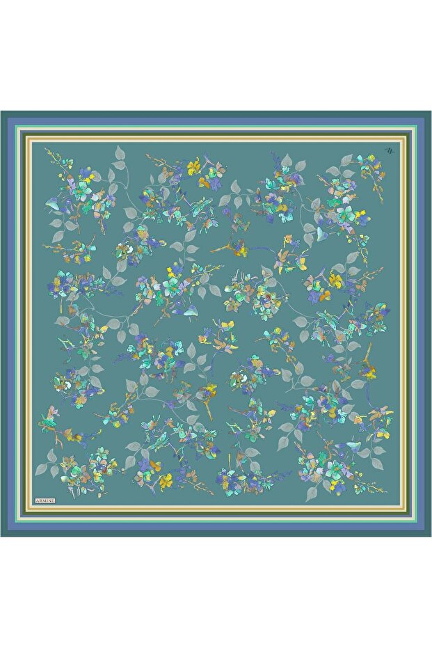 Desenli Saf Ipek Twill Eşarp 9316- 32 - 3