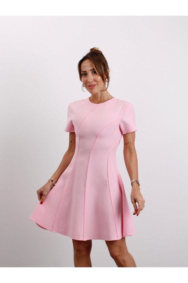 Women's Short Sleeve Pink Bell Dress