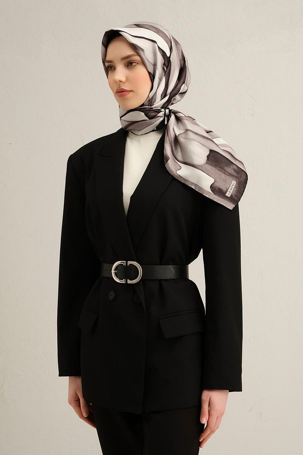 Desenli Saf İpek Twill Eşarp 9306- 03 - 3