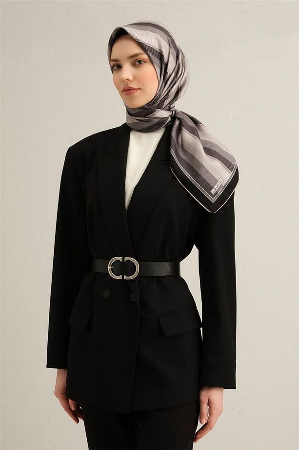 Desenli Saf Ipek Twill Eşarp 9327- 83 - 1