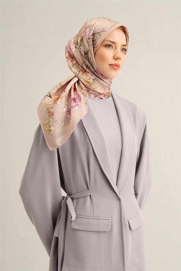 Desenli Saf Ipek Twill Eşarp 9347- 34 - 2
