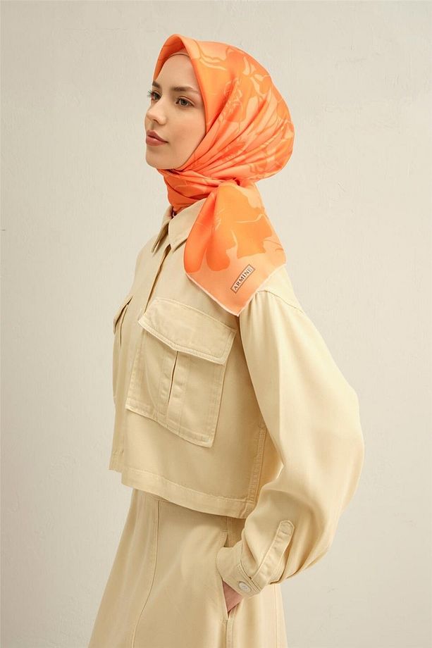 Desenli Saf Ipek Twill Eşarp 9344- 36 - 3