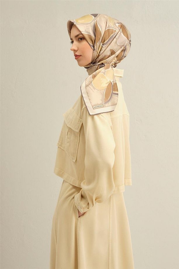 Desenli Saf Ipek Twill Eşarp 9314- 06 - 3
