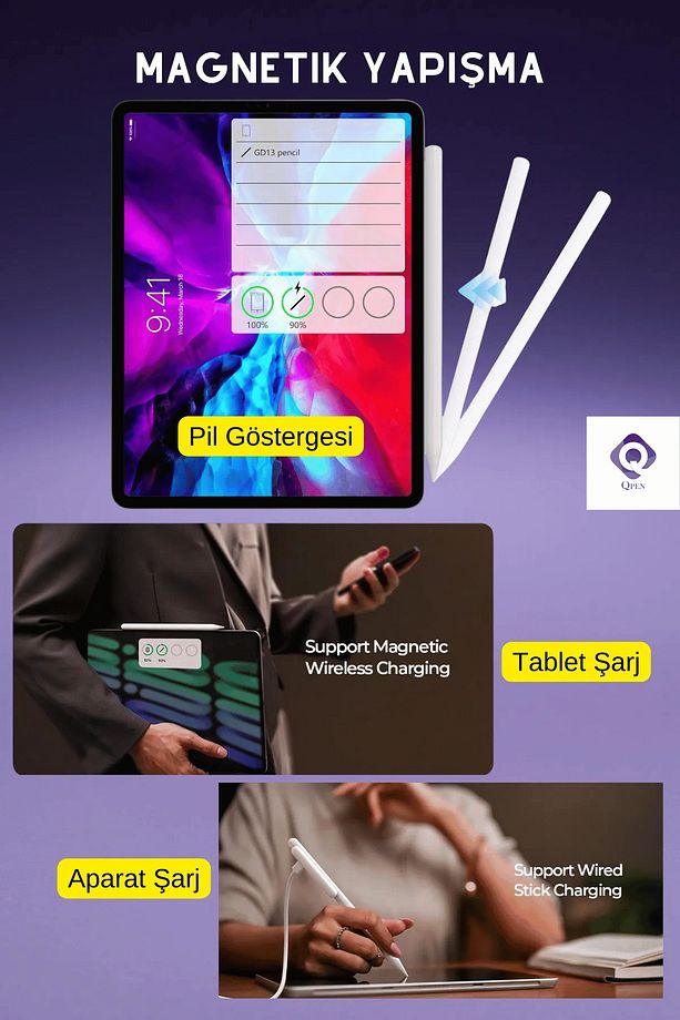 iPad Air 11 Uyumlu (6. Nesil) Manyetik ve Kablosuz Şarj Özellikli Bluetooth Stylus Tablet Kalemi - 5