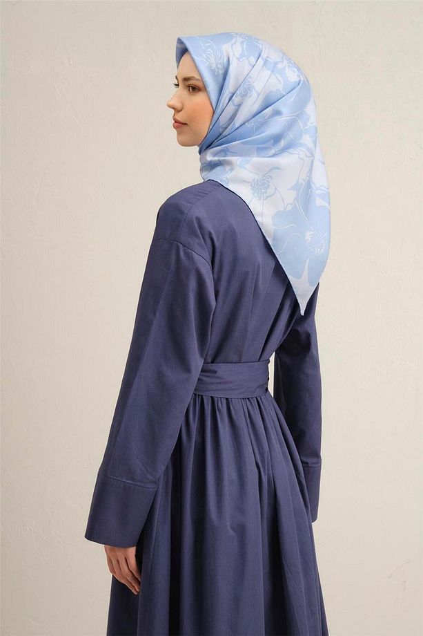 Desenli Saf Ipek Twill Eşarp 9344- 42 - 1