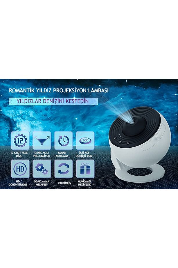 Galaxy Gezegen Yıldızlı Projektör Gece Lambası Çocuklar İçin Hediye - 5