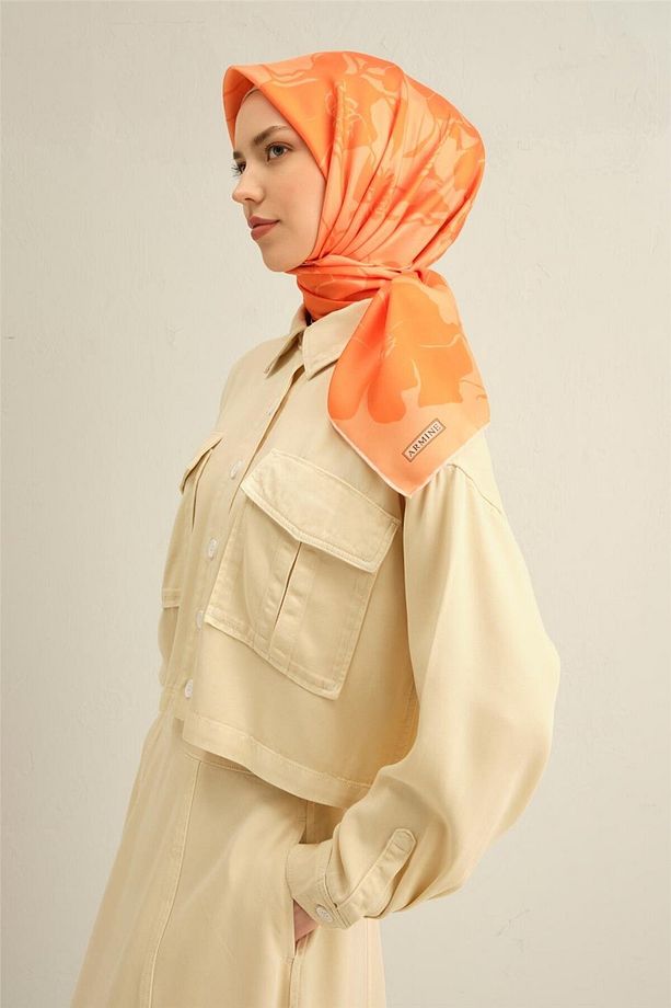 Desenli Saf Ipek Twill Eşarp 9344- 36 - 2