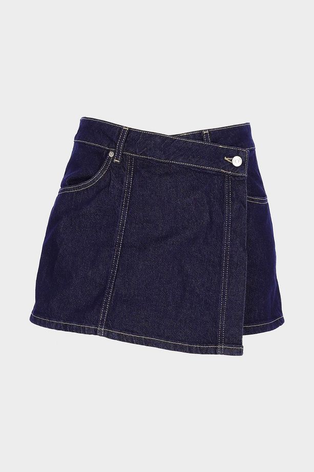 Koyu Mavi Yüksek Bel Jean Şort Etek C 4892-005 - 1