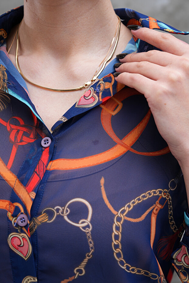 Şifon Desenli gömlek - 5