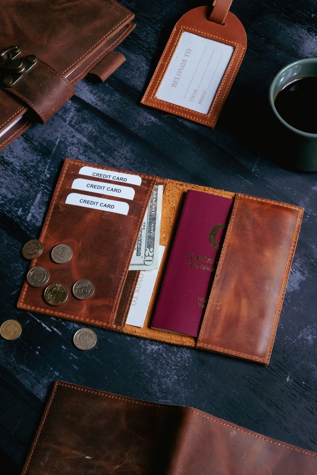 Genuine Leather Wallet with Passport Holder and Card Holder