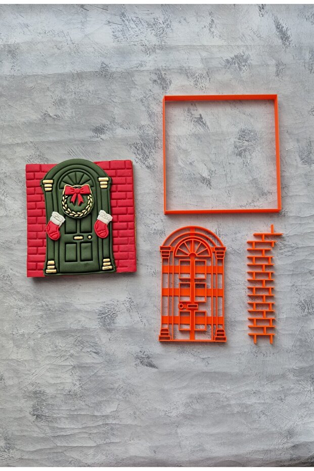 Brick Detail Framed Door Dough Shaper/Cookie-Wreath and Stocking Mold Gift -Mixed Color