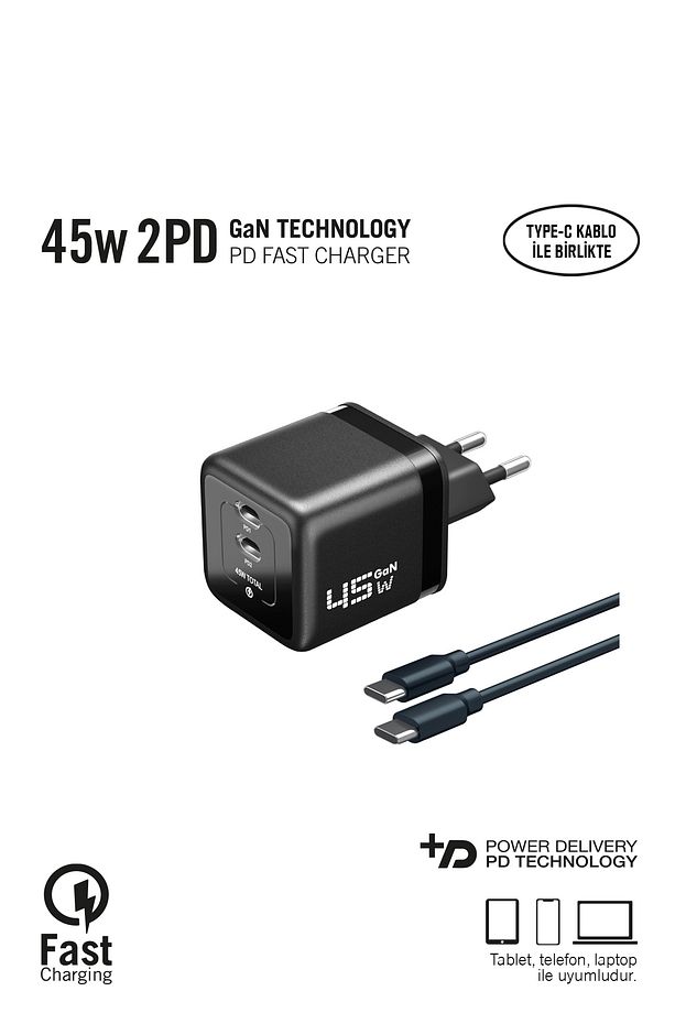 45W GaN Technology 2 PD Fast Şarj Aleti - 1