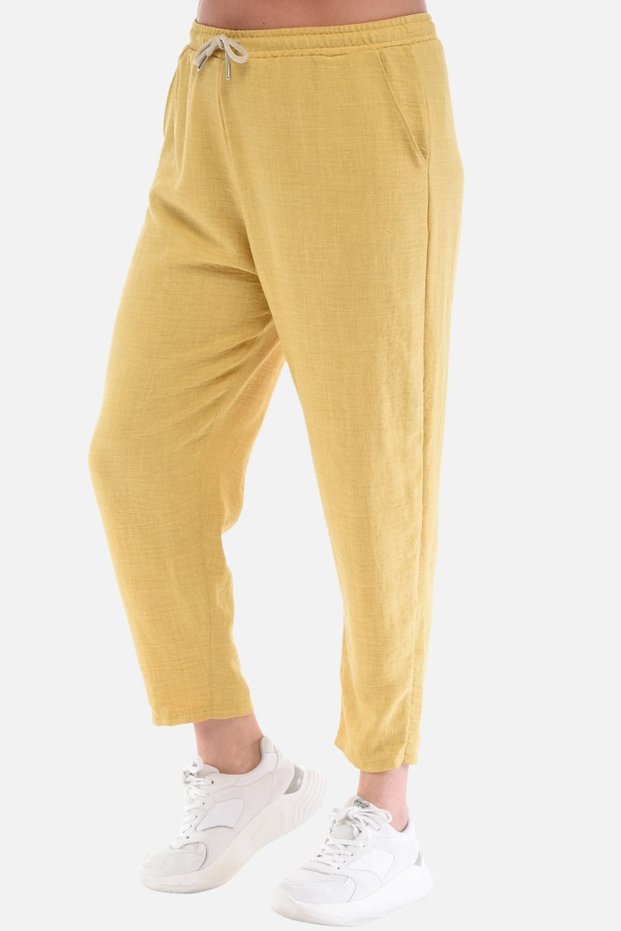 Women's Summer Large Size Synthetic Linen High Waist Elastic Narrow Leg Mom Pants C611