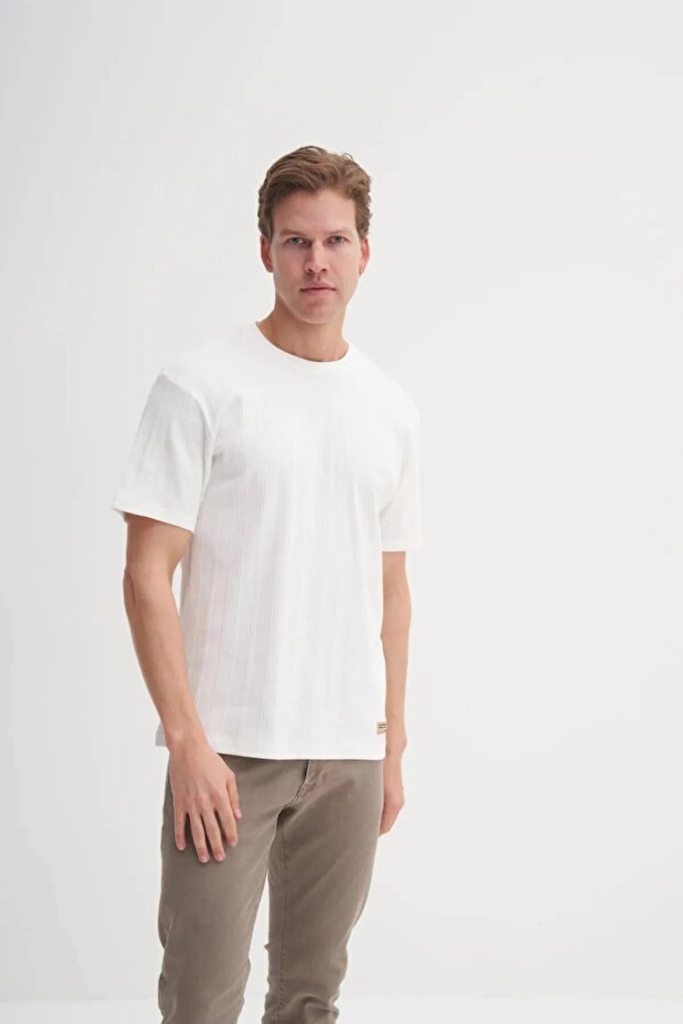 Crew Neck Slim Fit Lycra Plain T-Shirt 4163 Ecru