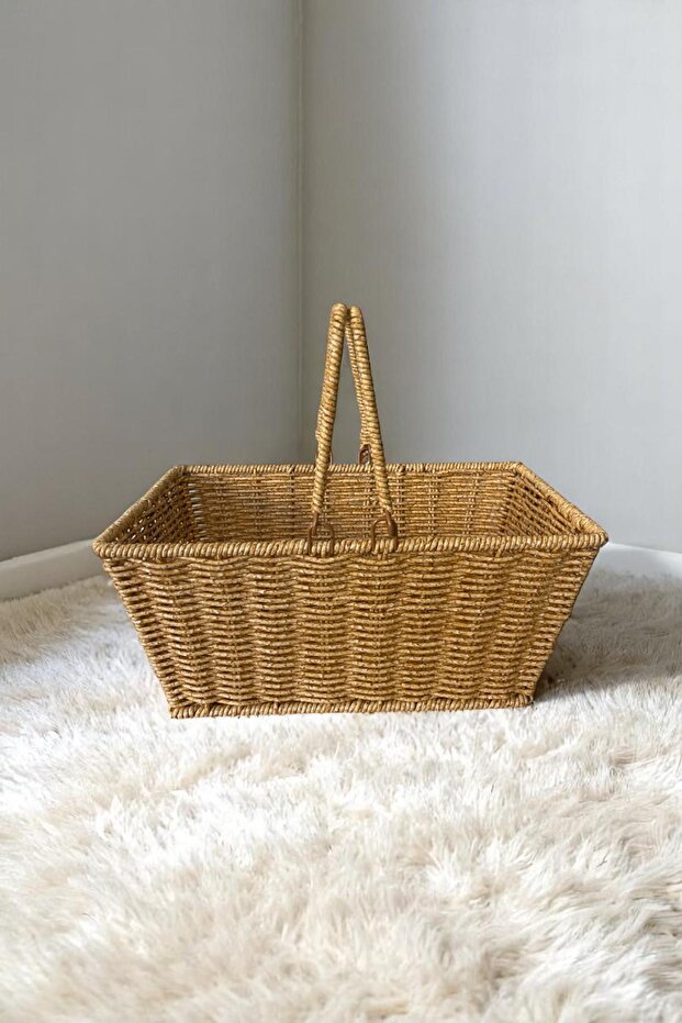 Plastic Knitted Picnic Basket Rectangular Yellow