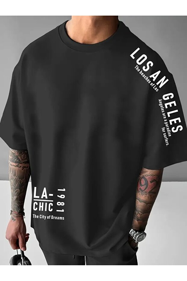 Summer Relaxed Fit Crew Neck Polyester T-Shirt for Men, Breathable, Micro Shoulder, Alphabet