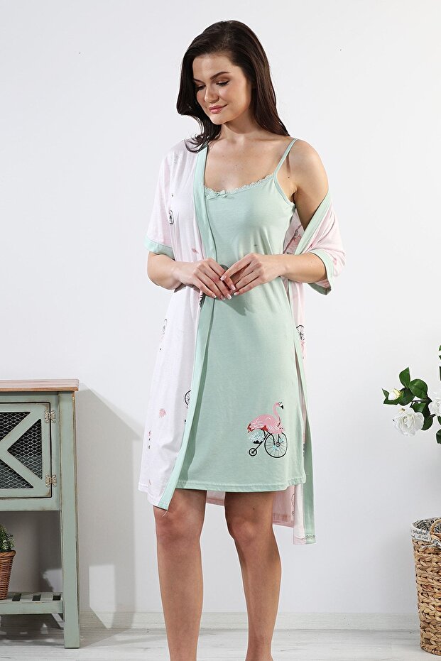 Flamingo Women's Nightgown Set with Dressing Gown