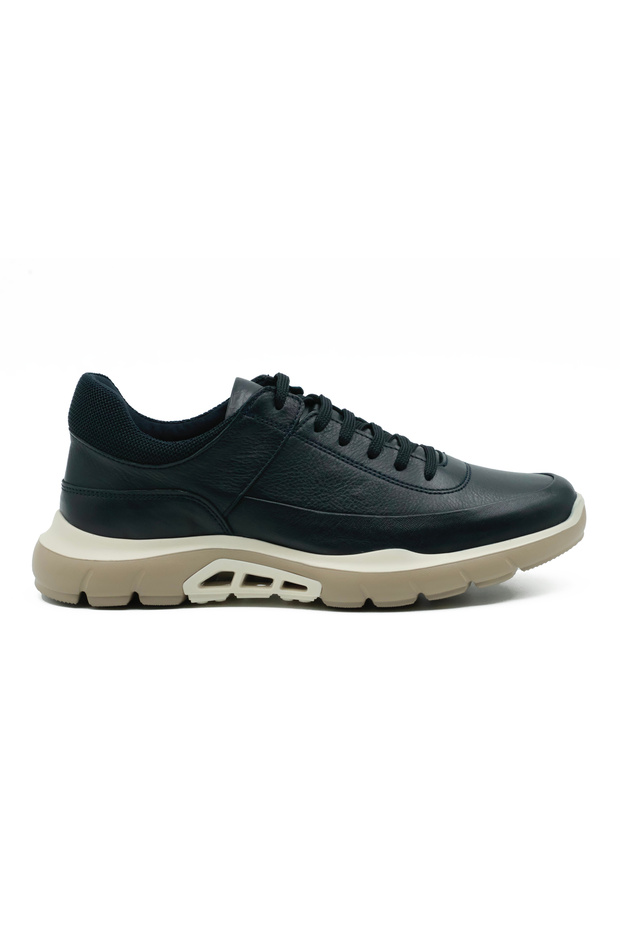 Genuine Leather Navy Blue Casual Sports Men's Shoes - Eva Sole - 256073