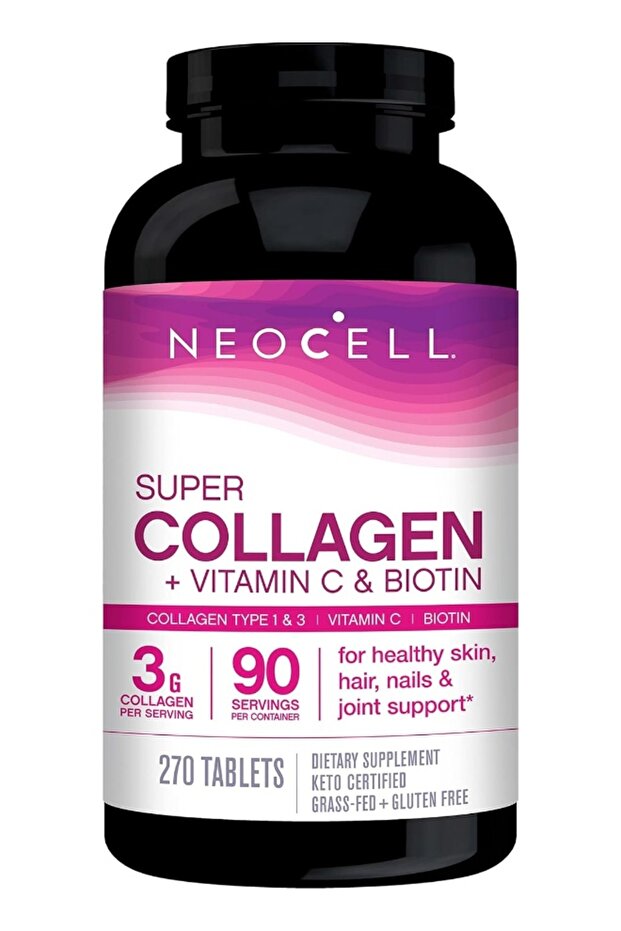 Super Collagen Peptides + Vitamin C & Biotin, 3g Collagen Per Serving, Gluten Free, Promotes