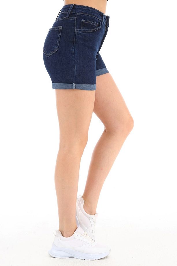Kadın Yüksek Bel Duble Paça Kot Şort Klasik Mini Jean Şort C604 - 6