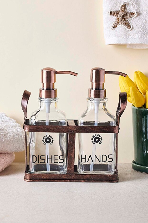 Rame Antique Metal Stand Retro 2-Piece Liquid Soap Dispenser 500 ml