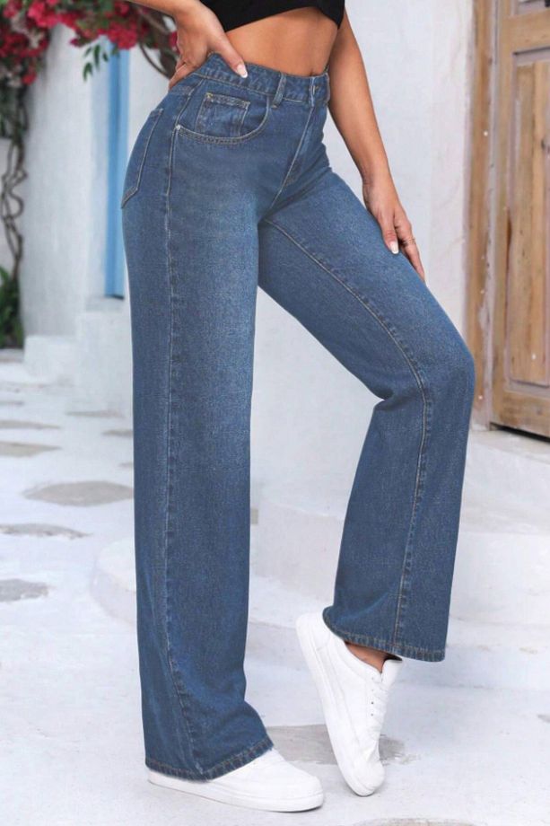 Kadın Yüksek Bel Salaş Palazzo Kot Pantolon Jean - C602-mavi - 6