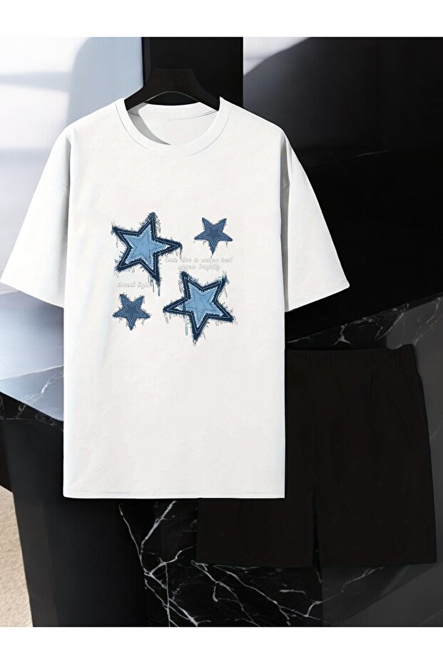 Unisex Stars Design Printed Tshirt Shorts Set