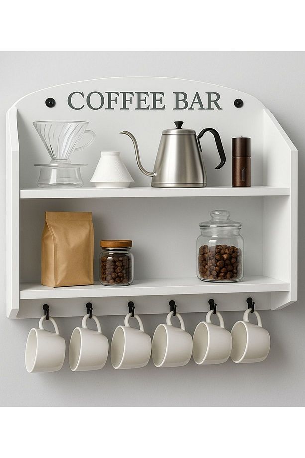 Kahve Köşesi, Çok Amaçlı Dolap, Mutfak Rafı, Duvara Monte Kahve Rafı, Filtre Kahve Standı V60 Standı - 6