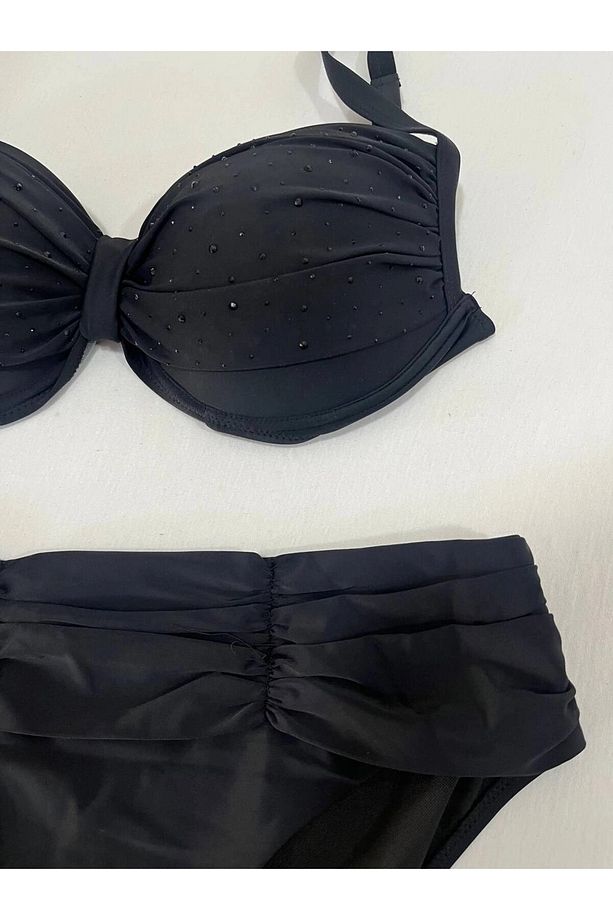 Kadın Siyah Taş İşlemeli Astarlı Büyük Beden Bikini Takımı HZL25S-LC01 - 3