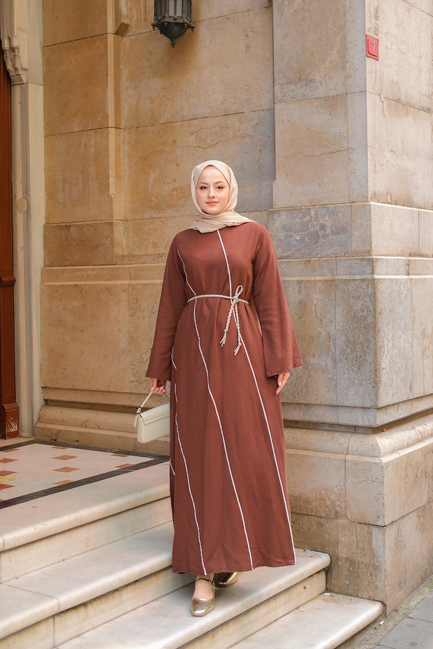 Women's Straw Belt Dress Brown
