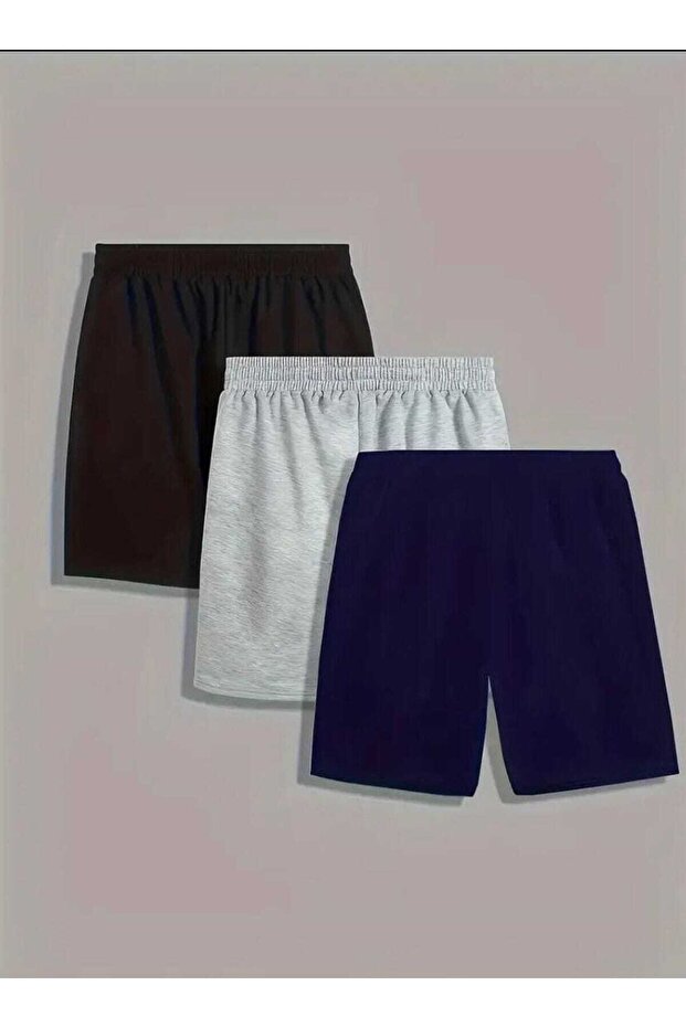 3 Pack Navy Blue-Black-Grey Bermuda Short Shorts
